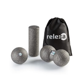 Relexa Fascia Set, Mini 3-Piece Full Body Training Kit with Fascia Roller, Twinball & Fascia Ball, Area and Point Self Massage, incl. Fascia eBooklet, in Various Colours