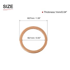 DTGN 21mmx27mmx1mm(IDxODxT) Flat Copper Sealing Washers - 10Pack - Good for Industrial Machinery M20 Screws - Copper Flat Ring Gaskets