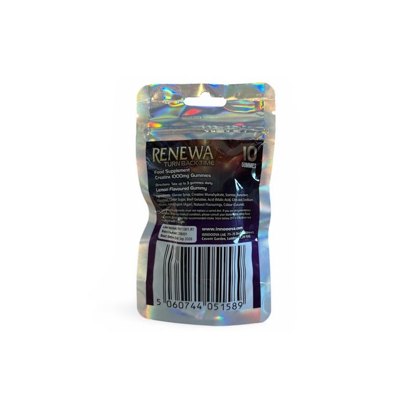 Renewa Creatine Gummies 1000mg Lemon Flavour Trial Pack 10