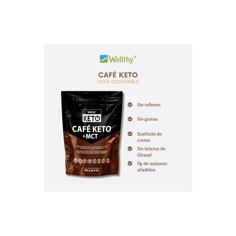 Wellthy Café Keto 360g. Soluble Adicionado Con Mct Clásico