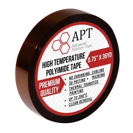 APT High Temperature Polyimide Tape, Multiple Size Heat Tape, Kapton Tape, Excellent for Sublimation, Heat Transfer, High Temp Masking, 3D Printing, Soldering, Electrical Applications, 3/4" (19mm) x 36Yds.