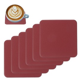 sourcing map 6 Pcs Faux Leather Coasters, 3.9 x 3.9" Square Coasters for Drinks Heat Resistant Waterproof Oil Proof Non Slip Cup Mat for Office Kitchen Bar Table Desk (Red)