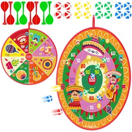 PARSUP Cinco De Mayo Dart Board Game Set, Double Side Party Board Games with 8 Dart 16 Stick Balls, Mexican Indoor Outdoor Games for Kids Ages 4-8, Party Games Yard Toys