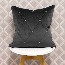 Riva Paoletti New Diamante Cushion Cover - Pewter Grey - Diamante Crystal Sequins - Quilted Geometric Design - Hidden Zip Closure - 100% Polyester - 45 X 45cm (18" X 18" Inches) - Designed In The UK