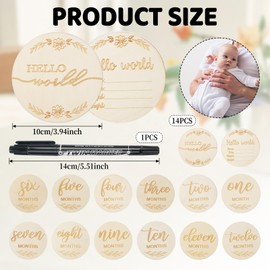 Pack of 15 Flower Milestone Cards Baby Set, Months Baby Announcement Sign, Newborn Sign Wooden Discs, Round Wooden Birth Indicator Signs, Baby Wooden Welcome Sign for Baby Shower