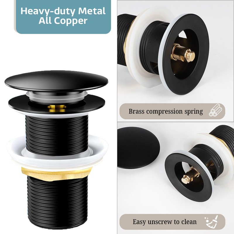 HOISGEAR Drain Fitting, Sink without Overflow, Pop-Up Valve for Washbasin,