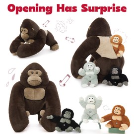 MaoGoLan 4Pcs Giant Gorilla Stuffed Animals -19.6" Large Brown Gorilla Plush with 3 Babies Stuffed Gorilla Inside, Soft and Cuddly Companion Plush Toy Gifts for Kids,Children,Boys,Girls