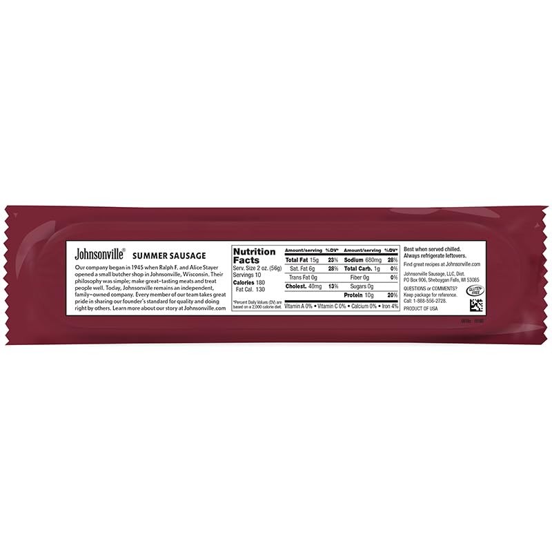 Johnsonville Beef Summer Sausage 1/20oz, Good Source of Protein, Great