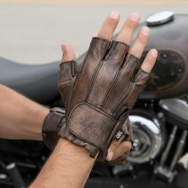 Milwaukee Leather MG7561 Men's Premium Brown Leather Gel Padded Palm Fingerless Motorcycle Hand Gloves - Large