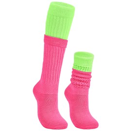 Zando Neon Pink Socks Neon Accessories Neon Socks Hot Pink Scrunchie 90S Outfit For Women 80S Accessories 80S Socks For Women Slouch Socks Women Scrunch Socks Neon Green-Rose Red One size