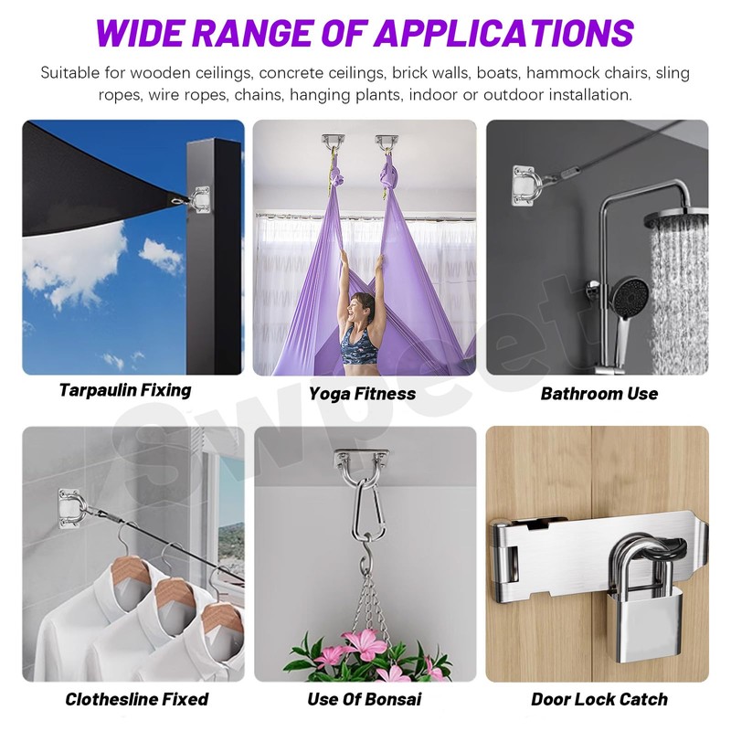 Swpeet 4pcs M8 304 Stainless Steel Silver Square Pad Eye