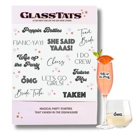 GLASSTATS Engagement 12+ Dissolvable Drink Markers - Wine Glass Charms - Bachelorette Themed Party Favors - For Bridal Shower, Bachelorette Gifts & Bachelor Parties