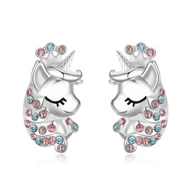 Unicorn Earrings for Women Hypoallergenic, 925 Sterling Silver Rainbow CZ Crown Stud Earrings, Gifts for Daughter Granddaughter