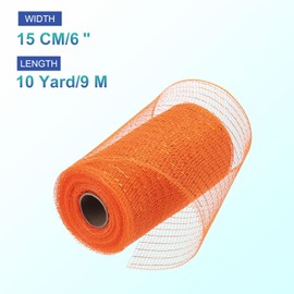 MECCANIXITY 6 Inch Glitter Poly Burlap Mesh for Wreath, Decorative Mesh Fabric Ribbon 10 Yard for Fall Easter Christmas Flower Bow, Orange