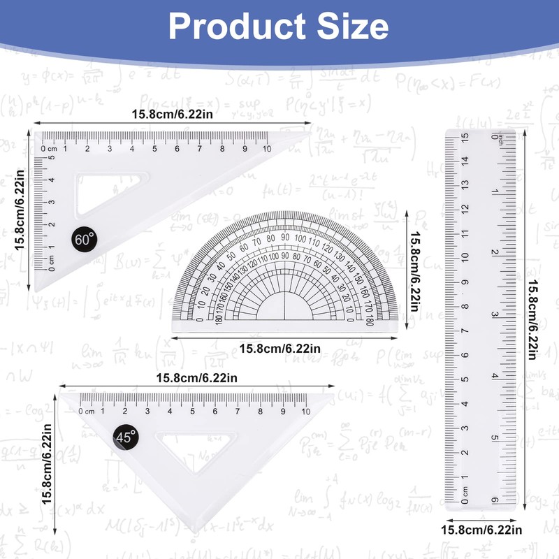 cobee Math Geometry Tools, 4PCS Plastic Geometry Kit Includes Straight