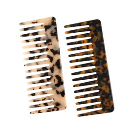 Large Hair Detangling Comb - Wide Tooth Comb Cellulose Detangler Combs for Women Thick Curly Wavy Wet Dry Hair 2 Pack (Tortoise Shell, Ivory)