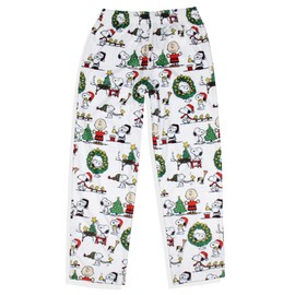 Peanuts Kids Christmas Time All Over Print Smooth Touch Fleece Sleep Bottoms Lounge Pajama Pants for Boys Girls, 4/5