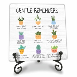 Mental Health Reminder 5"Wooden Sign with Stand, Cute Potted Plant Plaque, Self-Motivation Gift for Friends and Colleagues, Suitable Office & Home Ornaments, Desk Shelf Decorative Accessories - A19