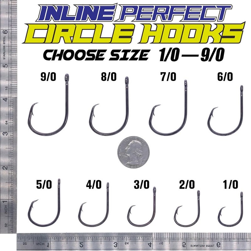 LURELINK-Inline-Circle-Hooks-Saltwater-for-Catfish-Bass-Octopus-Hooks-Fishing-Hook-Freshwater 50 Pack (3/0 50-Pack, Black)