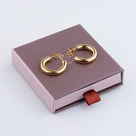 Thick Gold Hoop Earrings | Lightweight Chunky Open Hoops | 1" Medium Sized | POLITE SOCIETY 18K Gold Plated Stainless Steel