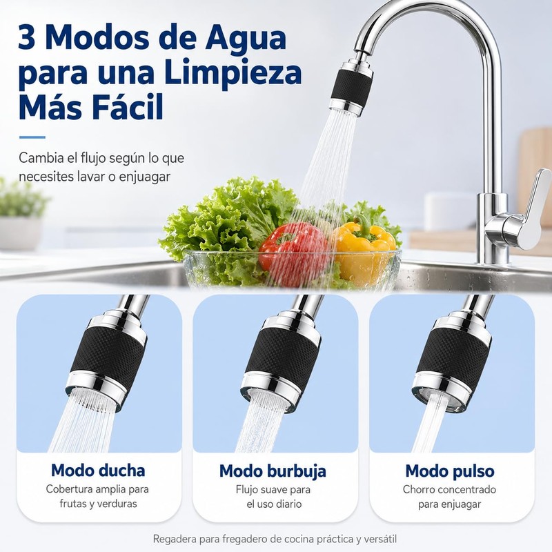Filtro de Agua para Grifo de Cocina, 3 Modos, 360°
