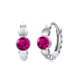 Cubic Zirconia Hoop Earrings 925 Sterling Silver Small Birthstone Earrings with Zirconia Birthstone Hinged Hinged Hoop Earrings for Women Children 10 mm, Sterling Silver