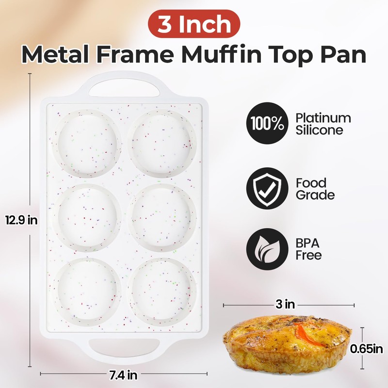 CAKETIME Muffin Top Pan Non Stick, Silicone Egg Molds for