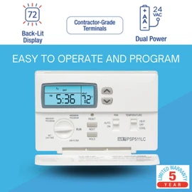 Lux Pro Programmable Thermostat for Home Use; 1 Heat, 1 Cool, Model PSP511LC, 5-2 Day with Backlight