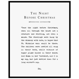 The Night Before Christmas Wall Art Vintage Book Page Wall Decor, Holiday Sign Farmhouse Christmas Decor 8x10 inch - UNFRAMED