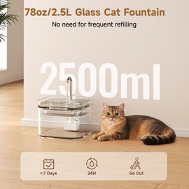 PETTEN Glass Cat Water Fountain, Ultra Quiet Automatic Pet Water Fountain for Cats, Easy Clean & Hygienic, No Plastic, Filtered Circulating Drinking Fountain for Indoor Cats (78oz/2.5L)