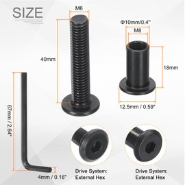 sourcing map 20Sets M8x40mm Hex Drive Socket Cap Bolt and M8x18mm Nuts with Hex Wrench, Furniture Connector Bolts and Screws for Furniture Countersunk Belt, Black