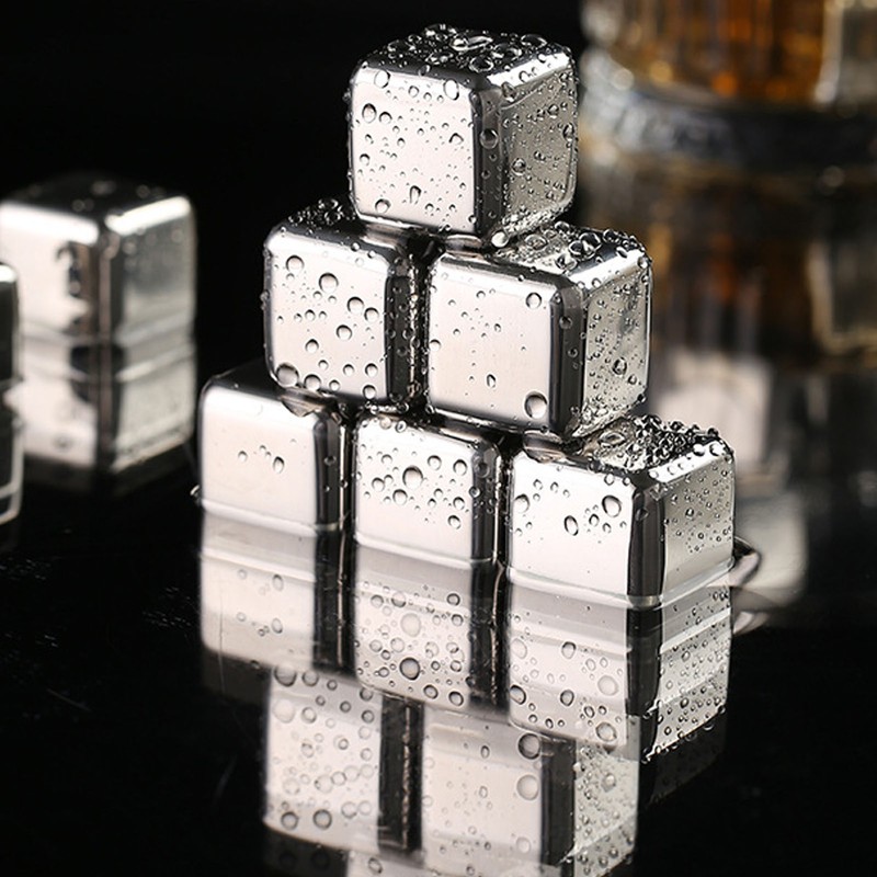 4Pcs Stainless Steel Ice Cubes Reuseable Polishing Beverage Chilling Stones