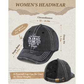 Flafens Women Pony Hats High Ponytail Baseball Caps - Cotton Vintage Washed Distressed Retro Sports Graphic Cute Fashion Summer Adjustable Criss Cross Trucker Hat for Ladies Girls, Awake Text