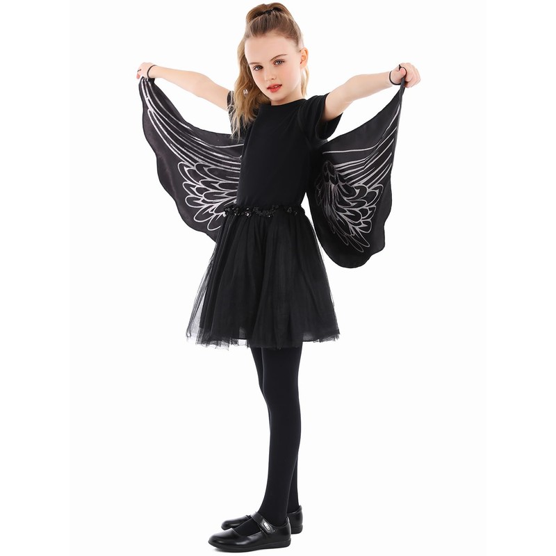 Seasons Angel Cape Wings for Girls, One Size (Black)