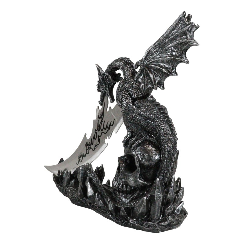 Fantasy Leviathan Dragon On Graveyard Skull With Fire Dagger Letter