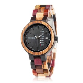 BOBO BIRD Women Wood Watches Colorful Wood WristWatches Week & Date Display Multifunction Handmade Quartz Watch Sport Chronograph Unique Wristwatch