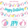 Beach Ball Happy Birthday Banners Glitter Blue Hawaiian Beach Pool