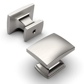 Amerdeco 10 Pack Brushed Satin Nickel Cabinet Knobs 1-1/8 Inch Single Hole Cabinet Handles Dresser Knobs Square Drawer Knobs and Pulls for Bathroom Cabinets ZH0011