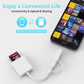 SD Card Reader for iPhone iPad,Belcompany Dual USB-C & Lightning to SD Card Camera Reader,Trail Camera Viewer SD Memory Card Reader Adapter for iPhone15/14/13/12/11/XS/XR/X/8/7/iPad,Plug and Play