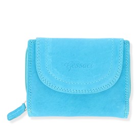 gessaci Women's Leather Wallet with RFID Protection, Genuine Leather Wallet Short Format, Zip Double Compartment, Button Press Closure Compartment, 11 Credit Card Slots, Coin Compartment, Blue Asn,