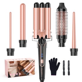 BESTOPE PRO 5 in 1 Curling Iron, Curling Wand Set with Negative Ion Thermal Brush and 4 Interchangeable Ceramic Curling Irons (0.35“-1.5”), Fast Heating Crimper Hair Tool in All Hair Type, Women Gifts
