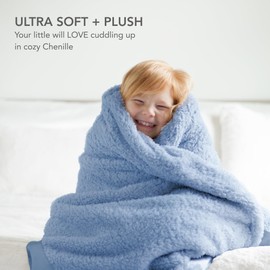 Little Giraffe Baby Blanket - Chenille Soft Blanket with Satin Trim - Baby Stroller Blanket - Newborn Baby Essentials & Gifts - 29" x 35" - Cornflower