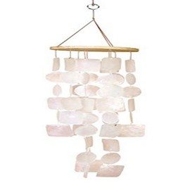 Deco 79 Windchime Wood Capiz Wind Chim W-40304, 20" H/5" W, White