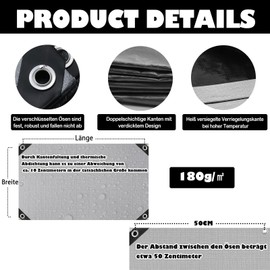 2 m x 2 m Tarpaulin Fabric Tarpaulin 180 g/m² Waterproof Tarpaulin with Eyelets Protective Tarpaulin Boat Tarpaulin Wooden Tarpaulin for Garden Furniture Pool Cover Trampoline Roof Tarpaulin