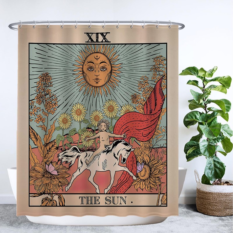 Ulticool Shower Curtain - Sun Nature Flowers Tarot Horoscope Vintage