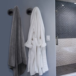 NearMoon Bath Towel Hooks- SUS 304 Stainless Steel Robe Hook Holder, Heavy Duty Coat Hook for Bathroom Livingroom Hotel Kitchen Garage, Wall Mounted (Matte Black, 4 Pack)