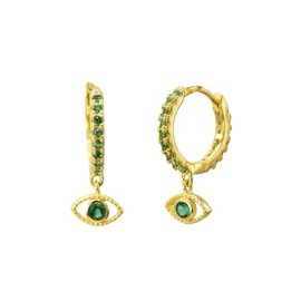 Emerald Zirconia Evil Eye Hoop Drop Huggie Earrings For Women Girls Minimalist 925 Fashion Sterling Silver 18k Gold Plated, Platinum Plated Hypoallergenic Jewellery with Gift box