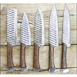 CHEF KNIVES Handmade HAND FORGED DAMASCUS STEEL CHEF KNIFE Set Kitchen Knives Full Tang
