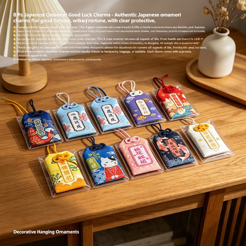 8 Pcs Omamori Japanese Good Luck Charms Hanging Ornaments Keychain