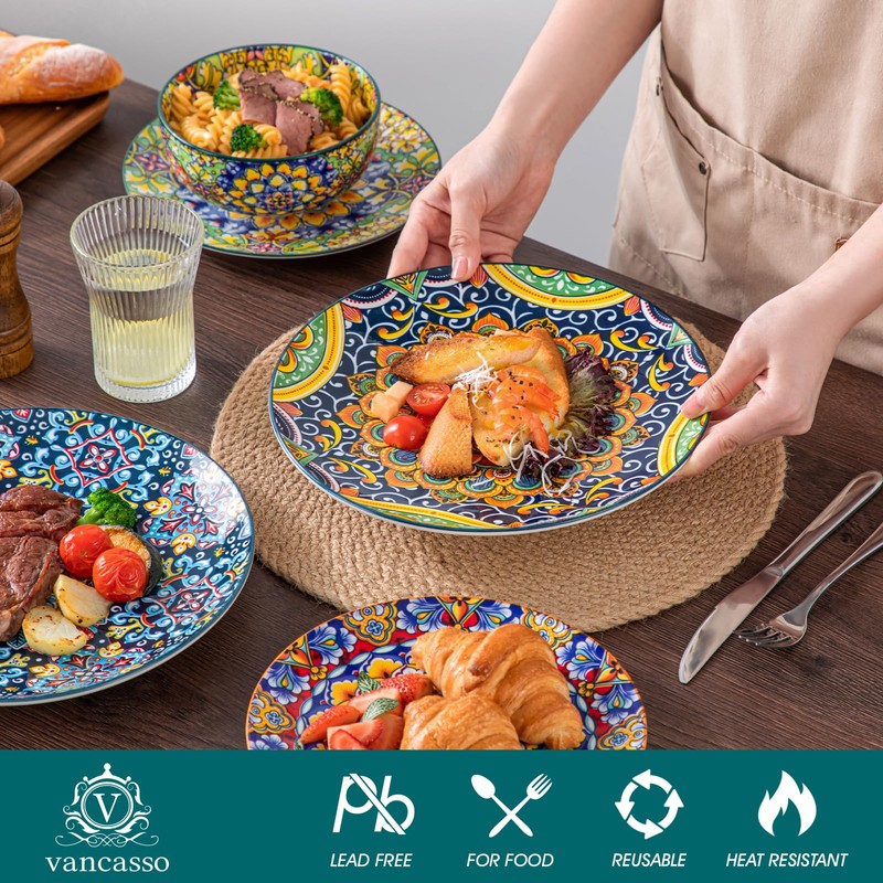 vancasso 12 Pieces Dinnerware Sets, Plates and Bowls Set, Porcelain